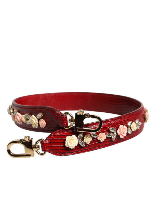 Dolce & Gabbana Red Leather Floral Embellish Bag Shoulder Strap - YSONA