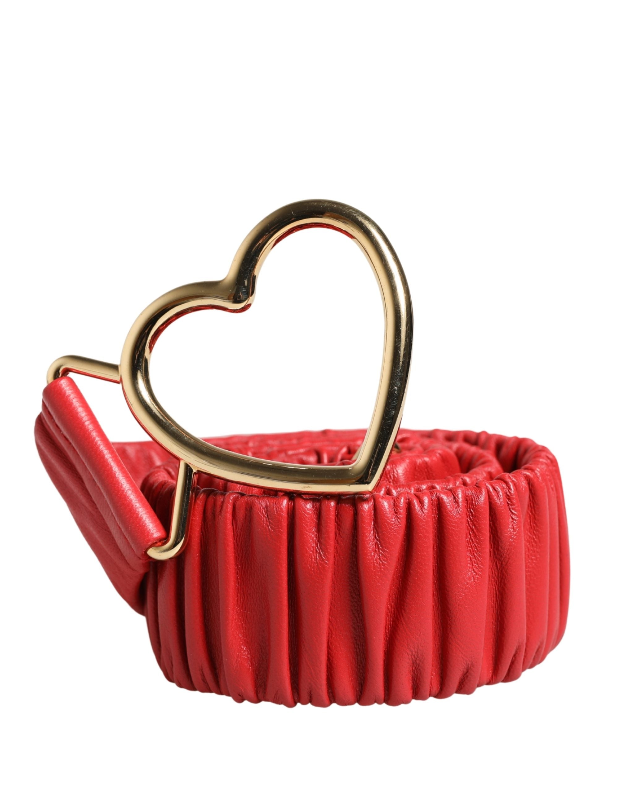 Dolce & Gabbana Red Leather Gold Heart Metal Buckle Belt - view 2