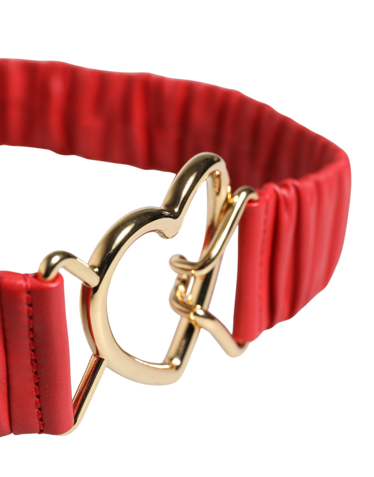 Dolce & Gabbana Red Leather Gold Heart Metal Buckle Belt - view 4