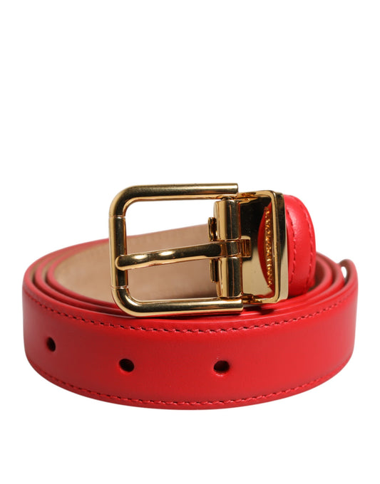 Dolce & Gabbana Red Leather Gold Metal Buckle Cintura Belt - YSONA