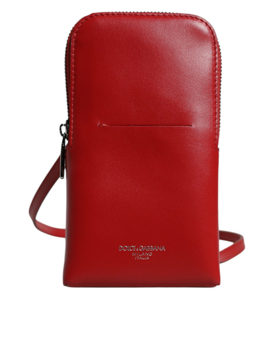 Dolce & Gabbana Red Leather Purse Phone Sling Crossbody Neck Strap Bag - YSONA