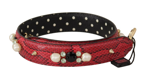 Dolce & Gabbana Red Python Leather Crystals Reversible Shoulder Strap - YSONA