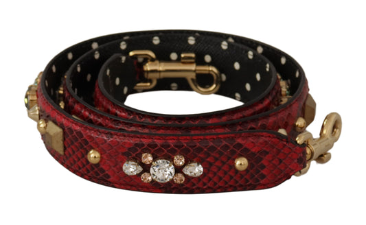 Dolce & Gabbana Red Python Leather Crystals Reversible Shoulder Strap - YSONA