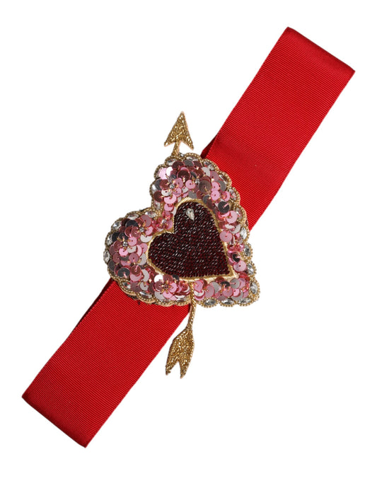 Dolce & Gabbana Red Stretch Wide Waist Heart Embellished Belt - YSONA
