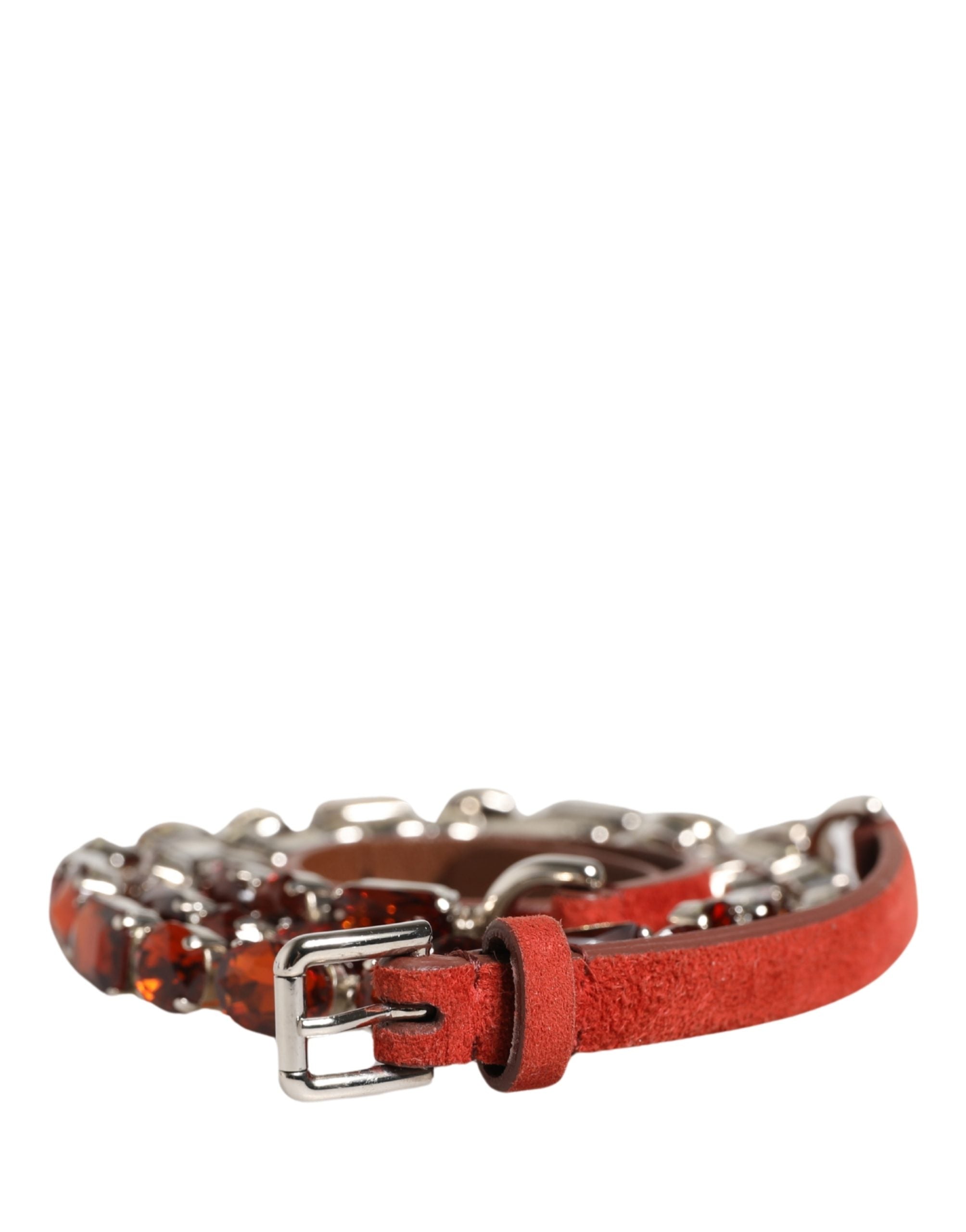 Dolce & Gabbana Red Velvet Crystals Chain Embellished Belt - view 2