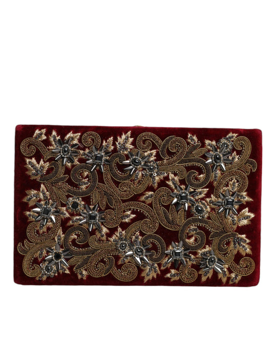 Dolce & Gabbana Red Velvet Gold Frame Clutch Evening Party Purse Bag - YSONA