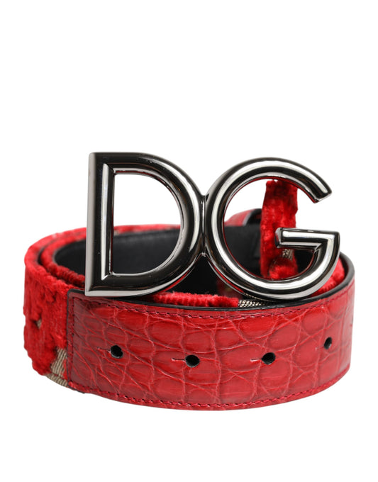 Dolce & Gabbana Red Viscose Silver DG Logo Metal Buckle Belt - YSONA