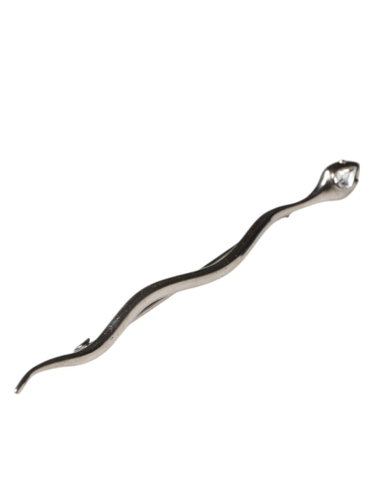 Dolce & Gabbana Silver Brass Crystal Spilla Serpente Mens Brooch Pin - YSONA