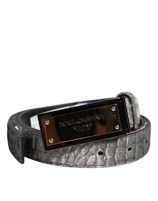 Dolce & Gabbana Silver Classic Gold Logo Plaque Buckle Belt - YSONA