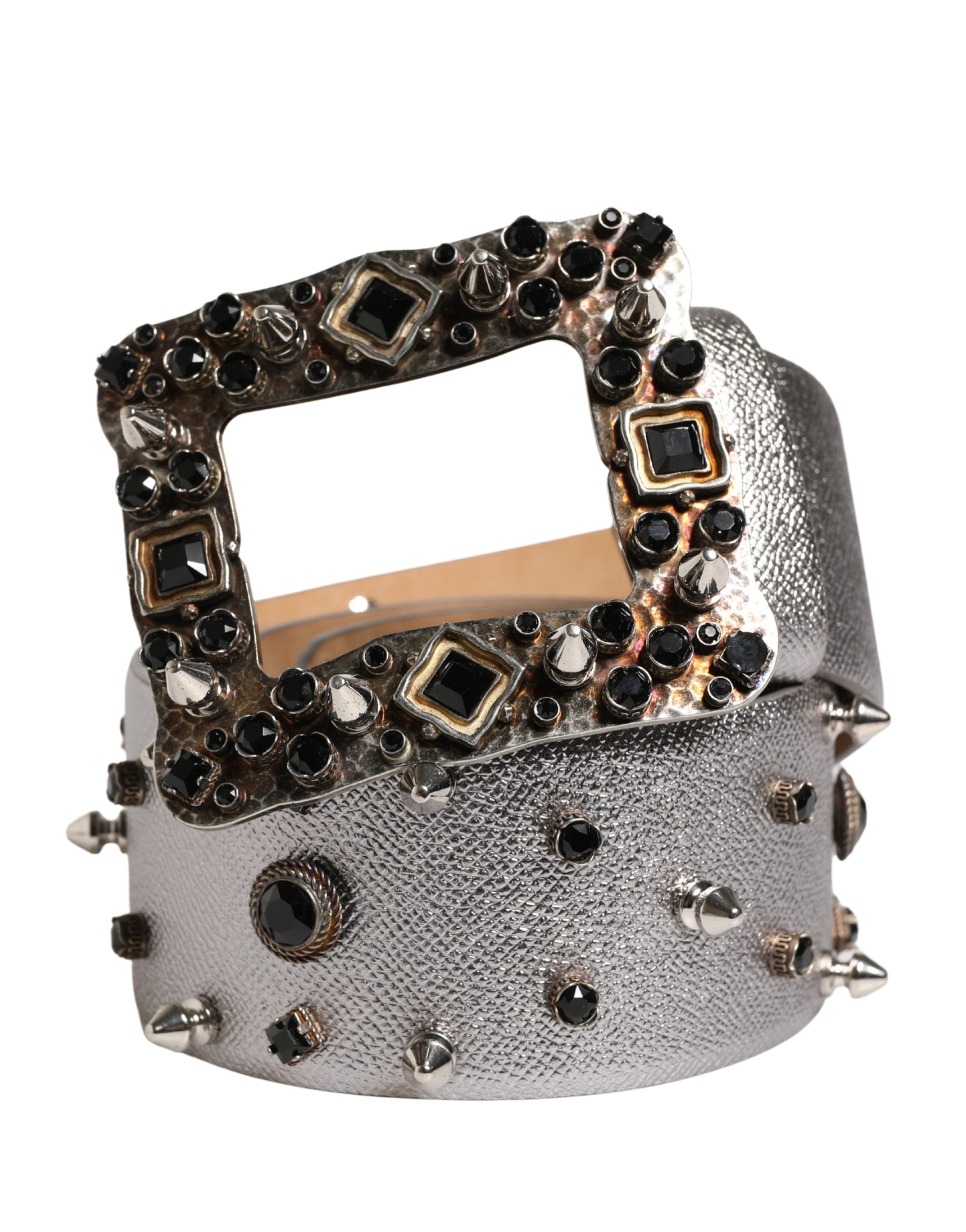 Dolce & Gabbana Silver Leather Crystal Metal Buckle Belt - view 2