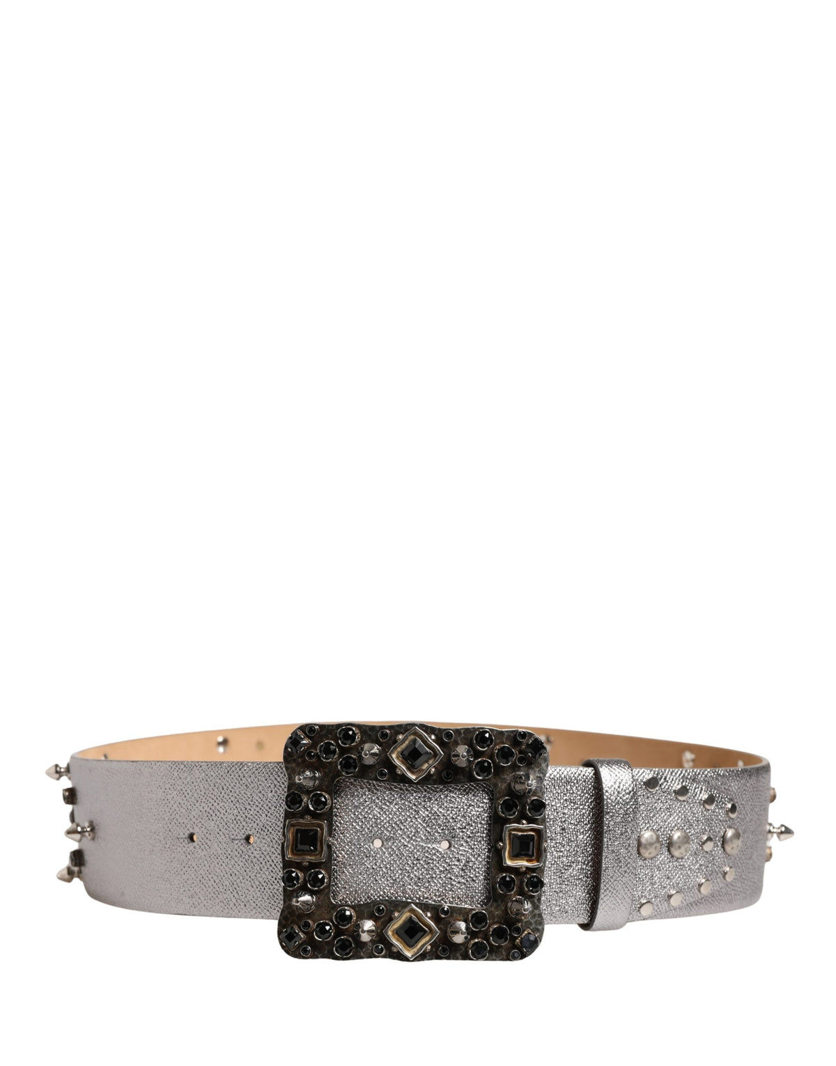 Dolce & Gabbana Silver Leather Crystal Metal Buckle Belt - view 3