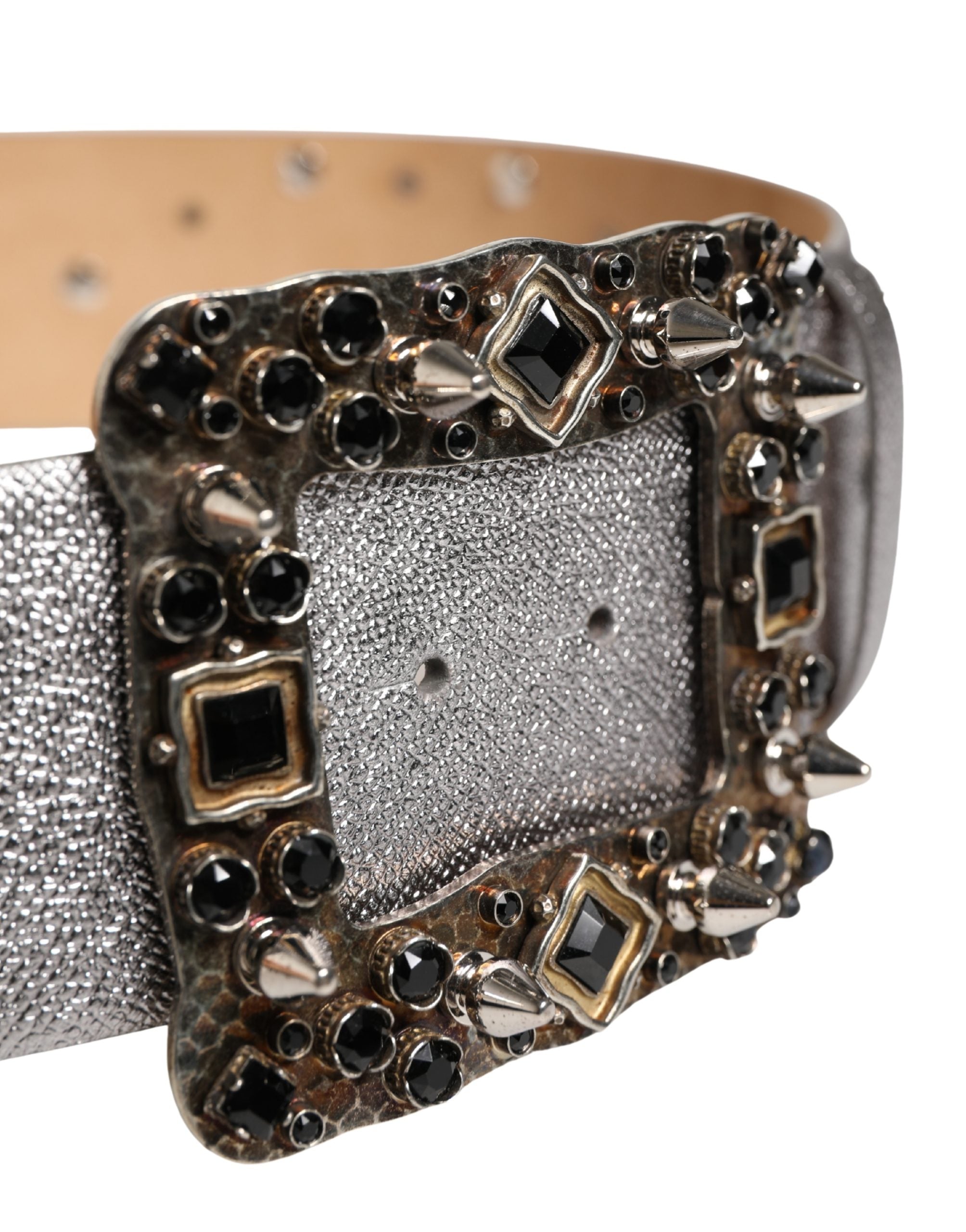 Dolce & Gabbana Silver Leather Crystal Metal Buckle Belt - view 4