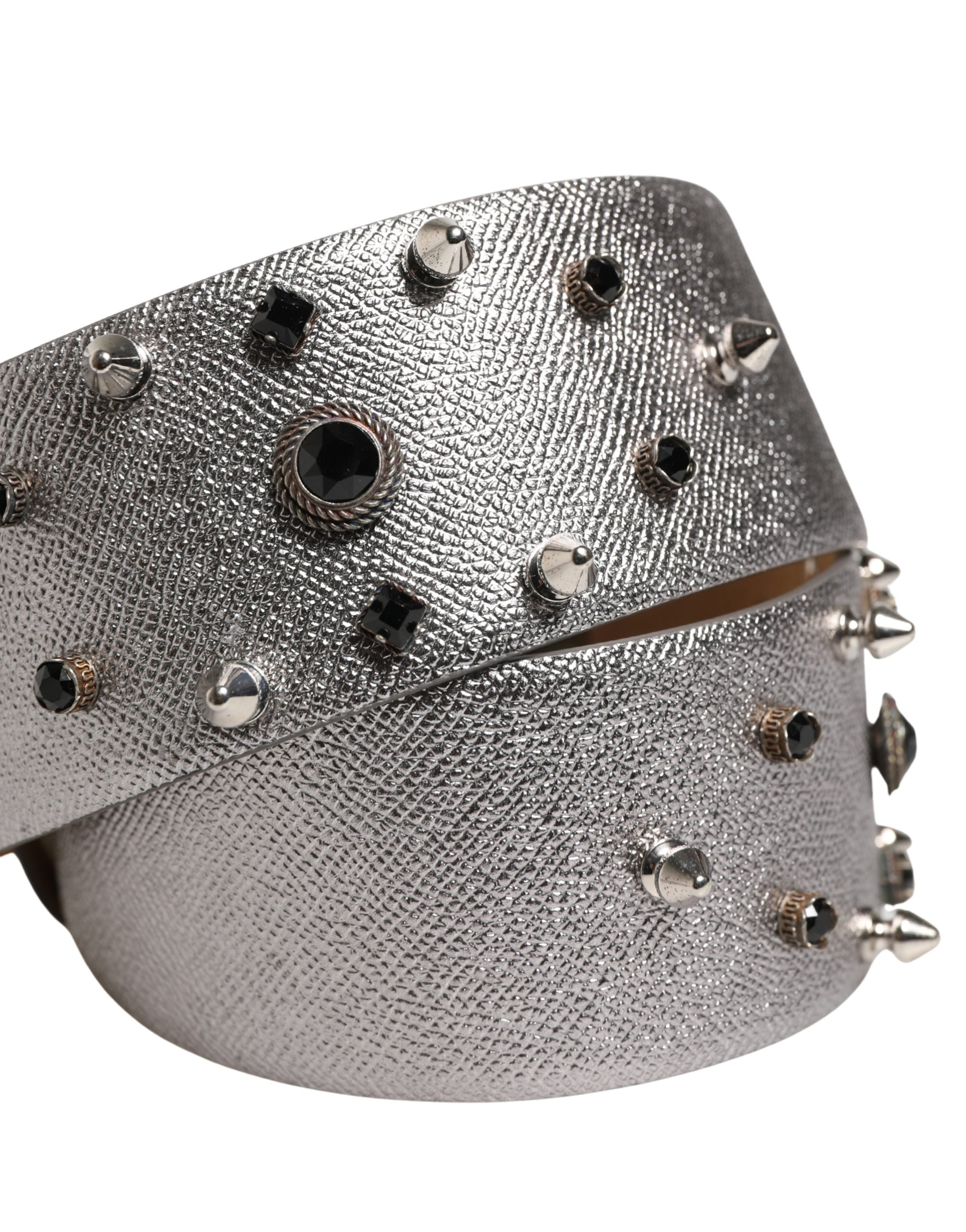 Dolce & Gabbana Silver Leather Crystal Metal Buckle Belt - view 5