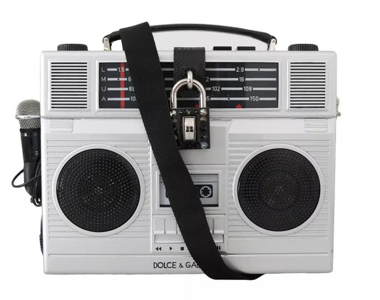 Dolce & Gabbana Silver Retro Radio Boombox Limited Edition Handmade Wood Bag - YSONA