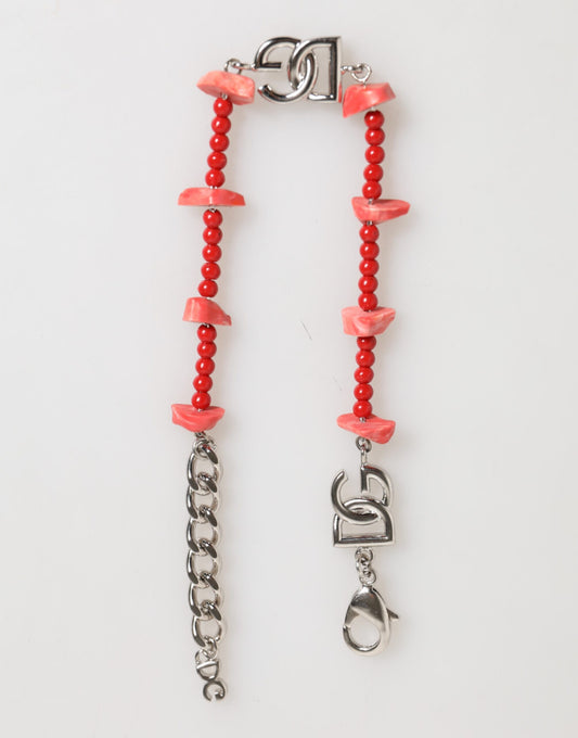 Dolce & Gabbana Silver Tone Brass Beaded Resin DG Logo Chain Men Bracelet - YSONA