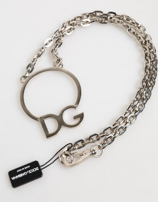 Dolce & Gabbana Silver Tone Brass Chain DG Logo Pendant Men Necklace - YSONA