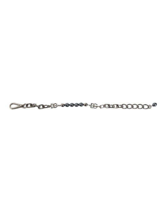 Dolce & Gabbana Silver Tone Chain Lobster Clasp Logo Gray Pearls Bracelet - YSONA