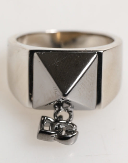 Dolce & Gabbana Silver Tone Pyramid DG Logo Real Brass Ring - YSONA
