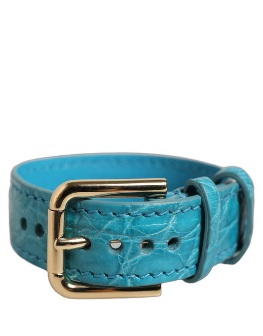 Dolce & Gabbana Turquoise Texture Leather Gold Buckle Belt Strap Bracelet - YSONA