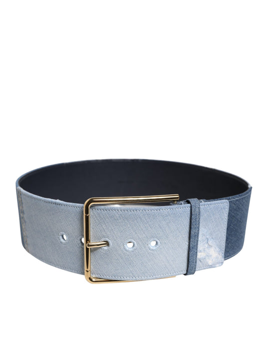 Dolce & Gabbana Two Tone Blue Denim Gold Metal Buckle Belt - YSONA