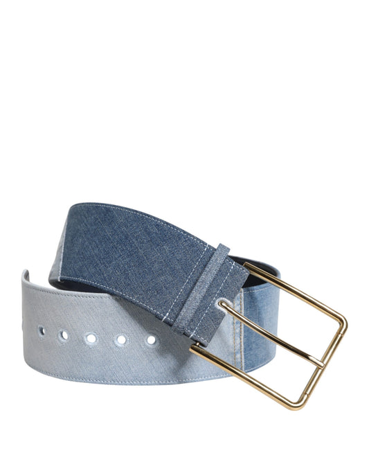 Dolce & Gabbana Two Tone Blue Denim Gold Metal Buckle Belt - YSONA
