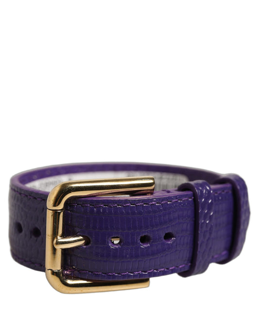 Dolce & Gabbana Violet Textured Leather Gold Buckle Belt Strap Bracelet - YSONA