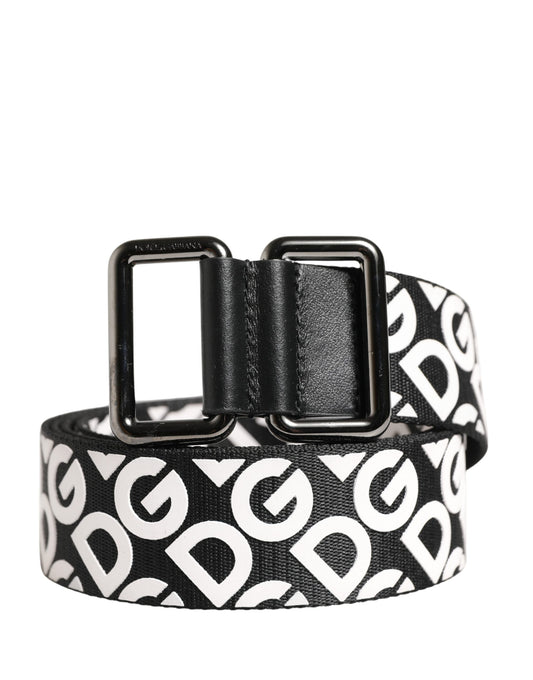 Dolce & Gabbana White Black Logo Leather Metal Buckle Belt - YSONA