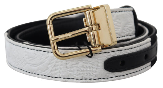 Dolce & Gabbana White Black Patchwork Gold Metal Buckle Belt - YSONA