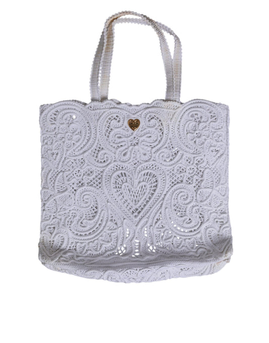 Dolce & Gabbana White Cordonetto Lace Beatrice Tote Shopping Bag - YSONA