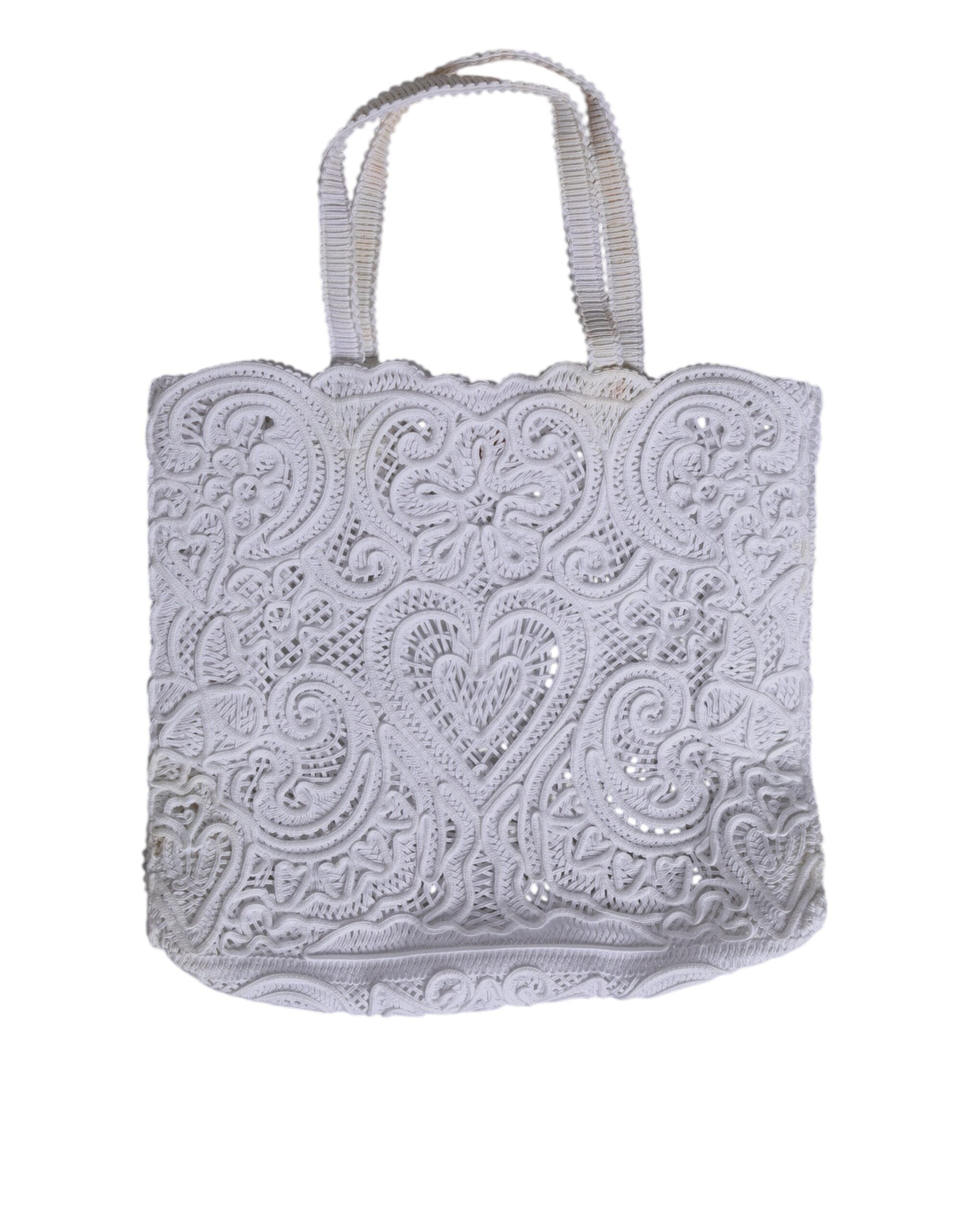 Dolce & Gabbana White Cordonetto Lace Beatrice Tote Shopping Bag - view 3