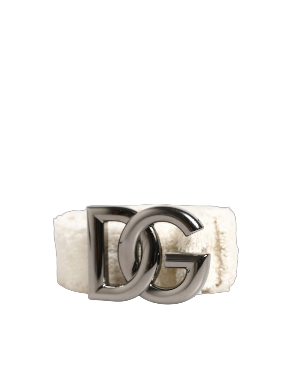 Dolce & Gabbana White Cotton Fleece DG Logo Metal Buckle Belt - view 3