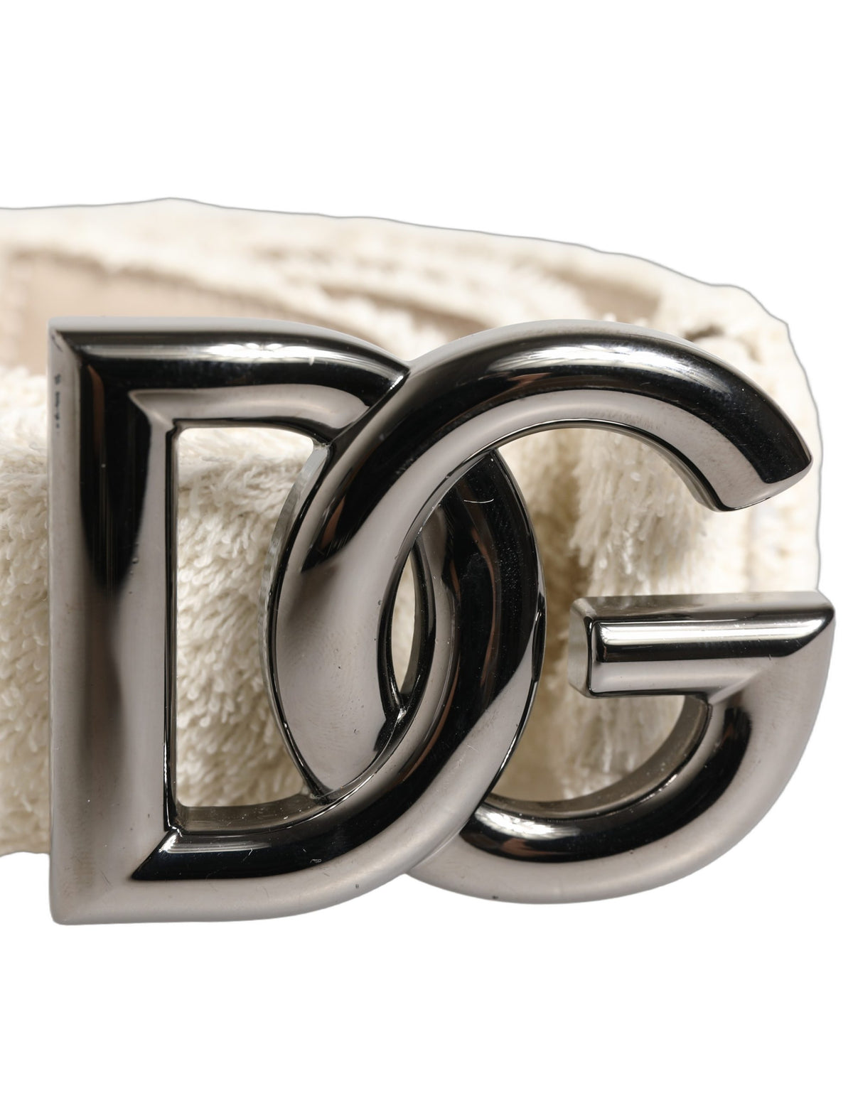 Dolce & Gabbana White Cotton Fleece DG Logo Metal Buckle Belt - view 4