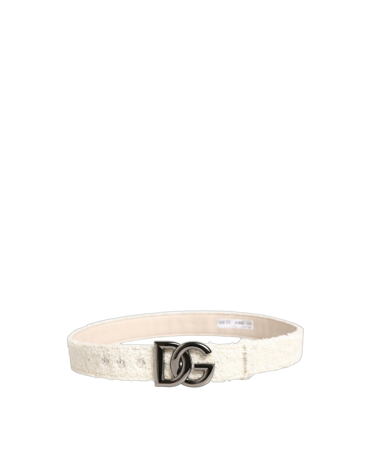 Dolce & Gabbana White Cotton Fleece DG Logo Metal Buckle Belt - view 5