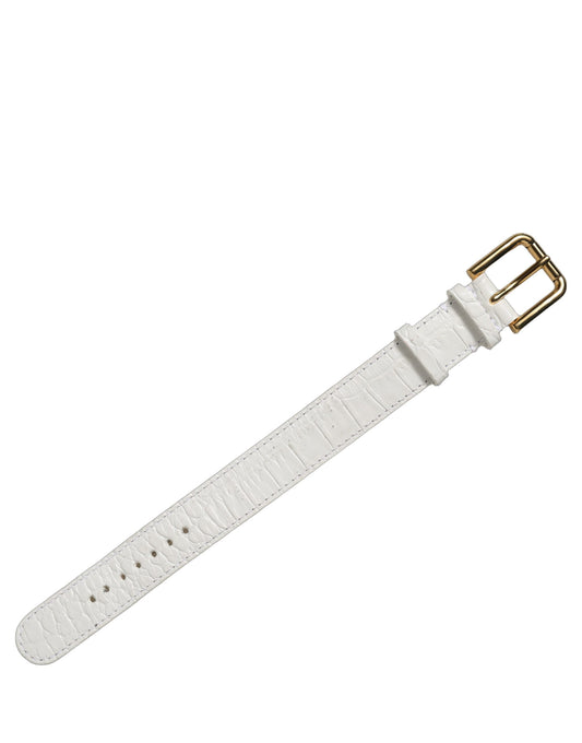 Dolce & Gabbana White Embossed Leather Gold Buckle Belt Strap Bracelet - YSONA