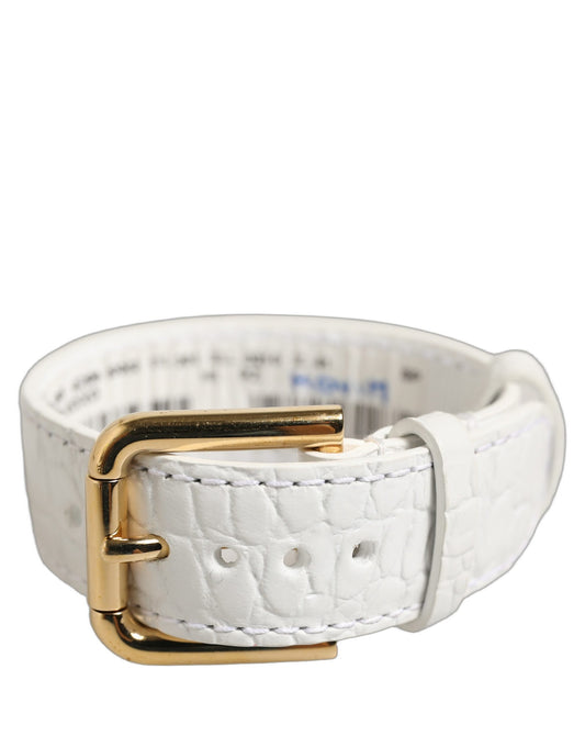 Dolce & Gabbana White Embossed Leather Gold Buckle Belt Strap Bracelet - YSONA