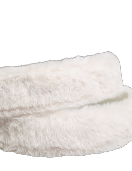 Dolce & Gabbana White Fleece Silver DG Logo Metal Buckle Belt - YSONA