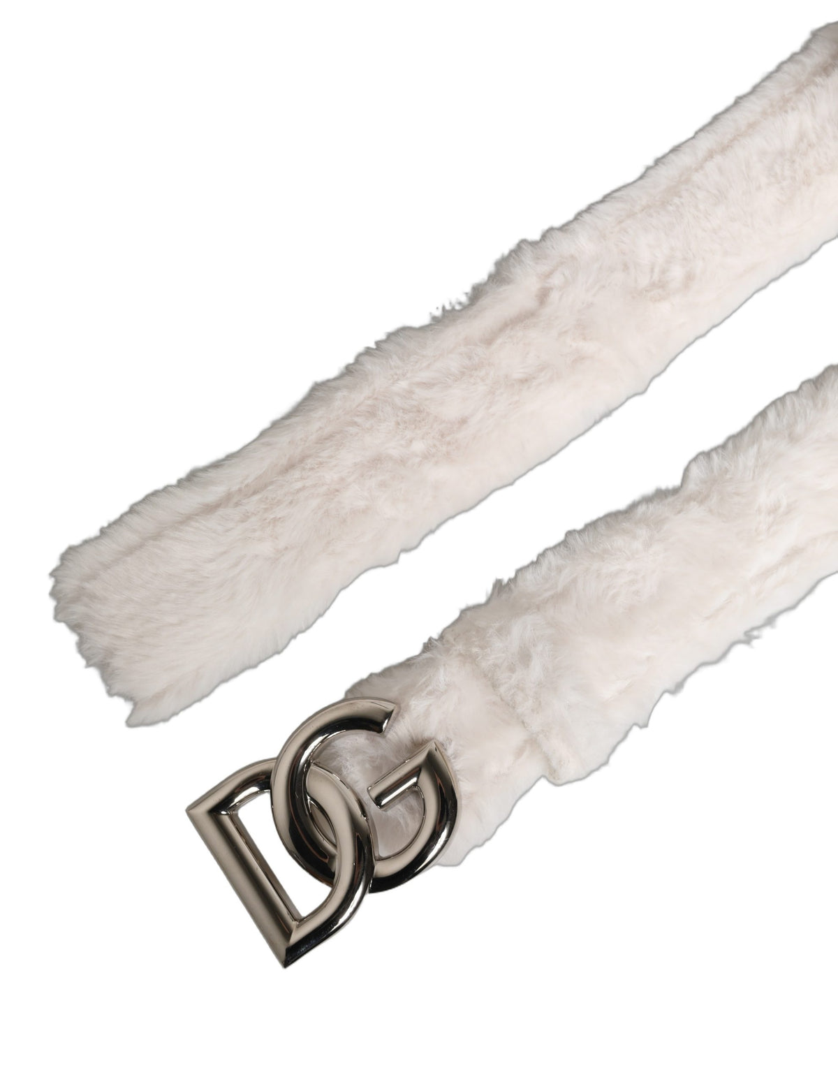 Dolce & Gabbana White Fleece Silver DG Logo Metal Buckle Belt - view 2
