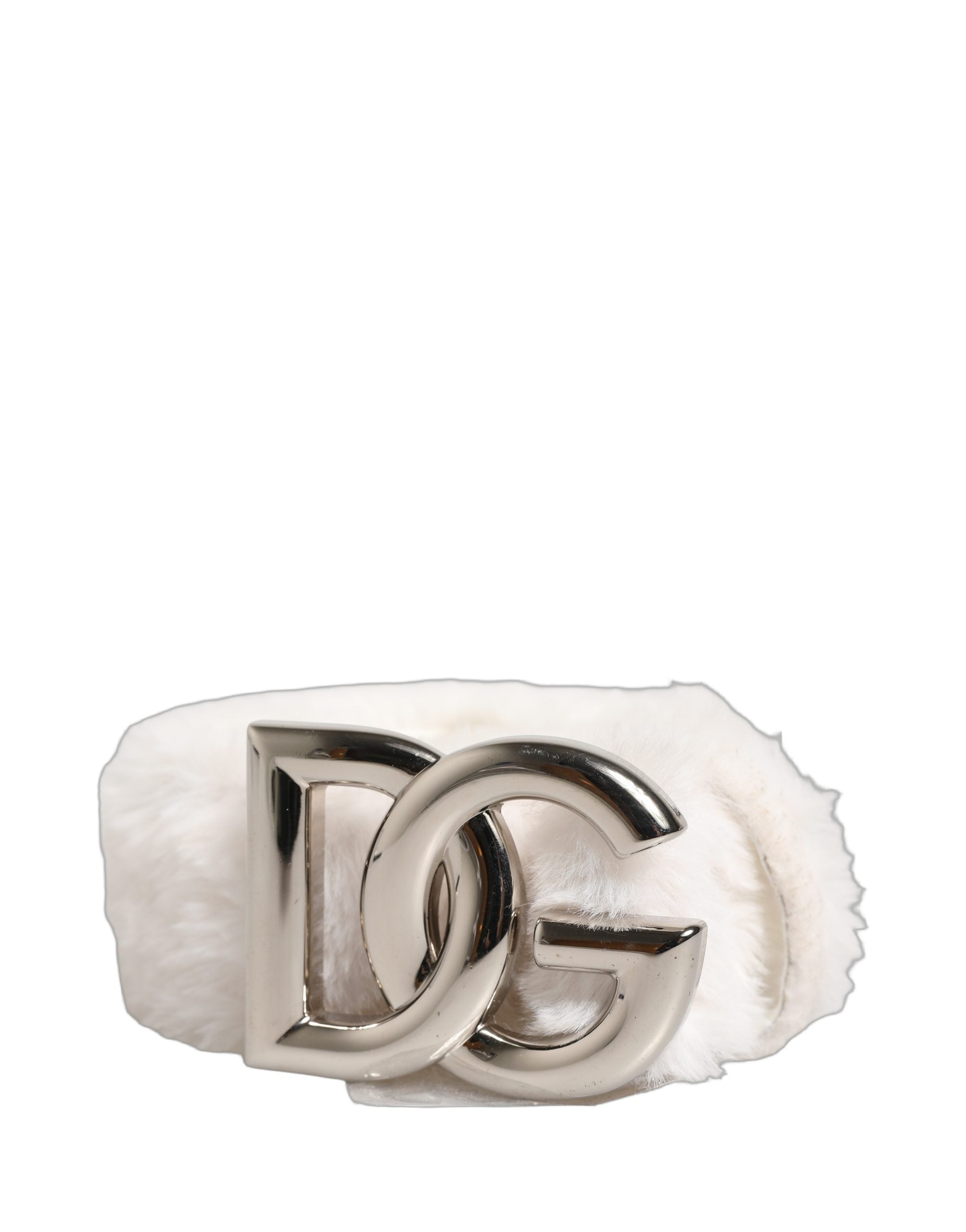 Dolce & Gabbana White Fleece Silver DG Logo Metal Buckle Belt - view 3