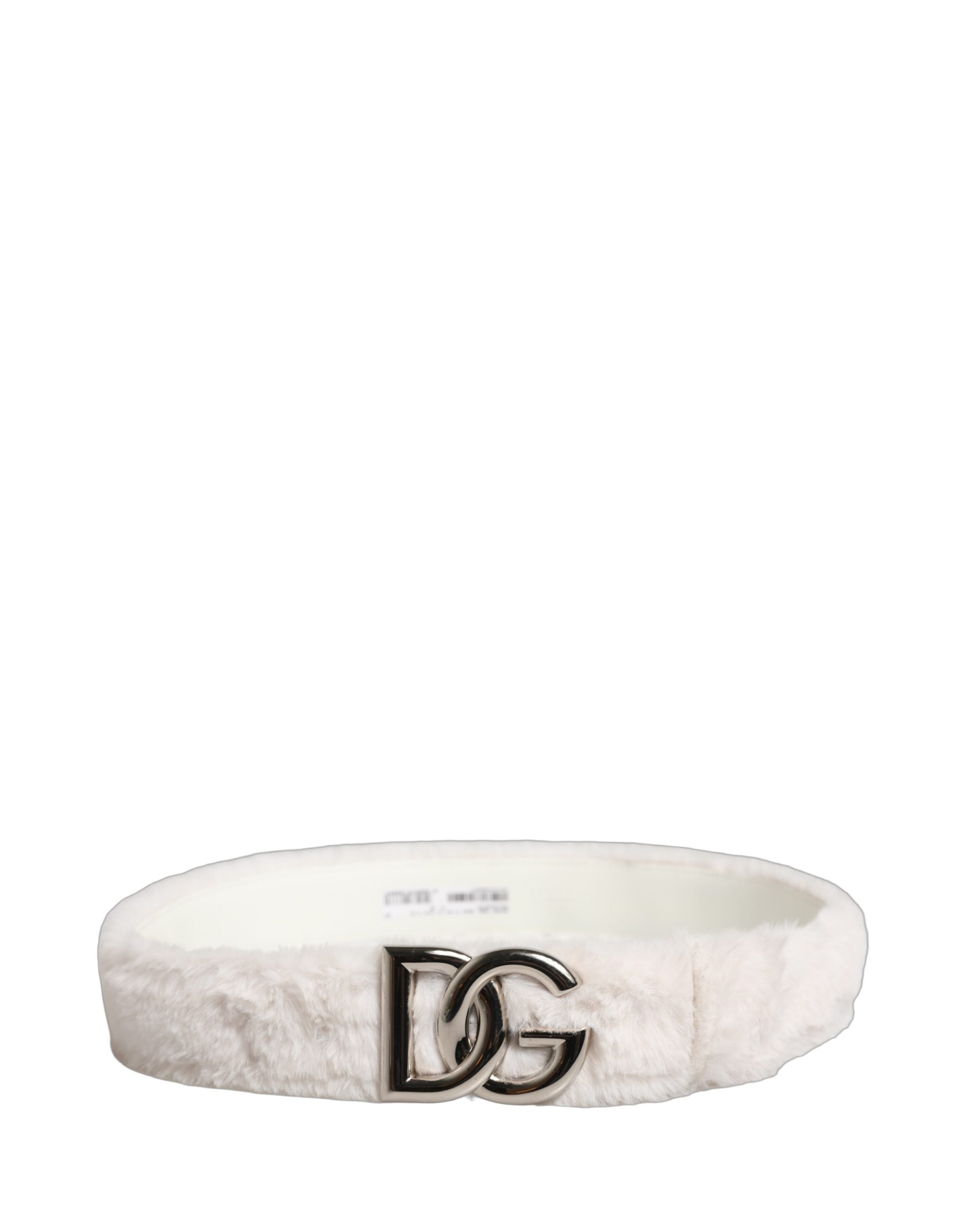 Dolce & Gabbana White Fleece Silver DG Logo Metal Buckle Belt - view 5