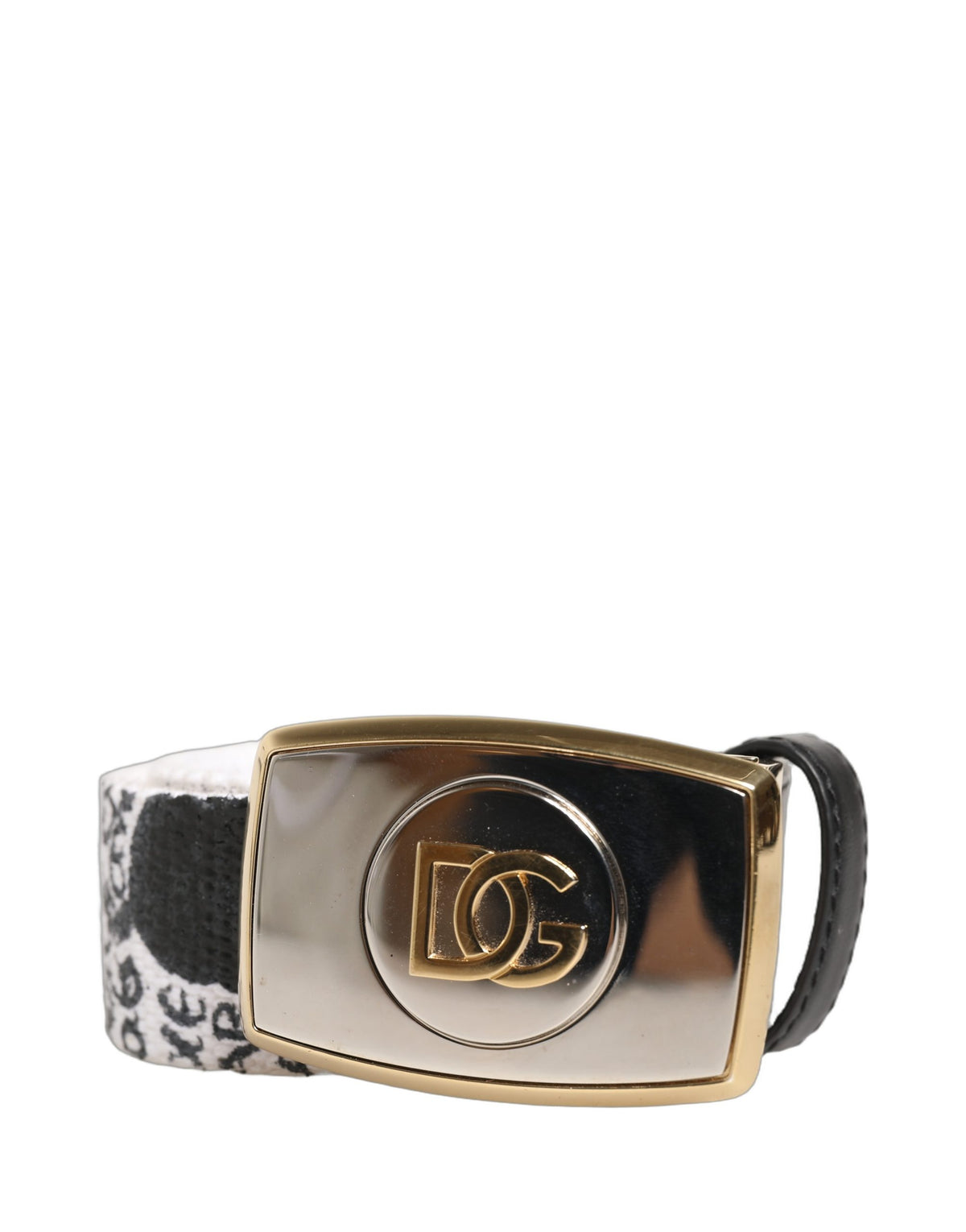 Dolce & Gabbana White Graffiti Print Gold Metal Buckle Belt - view 3
