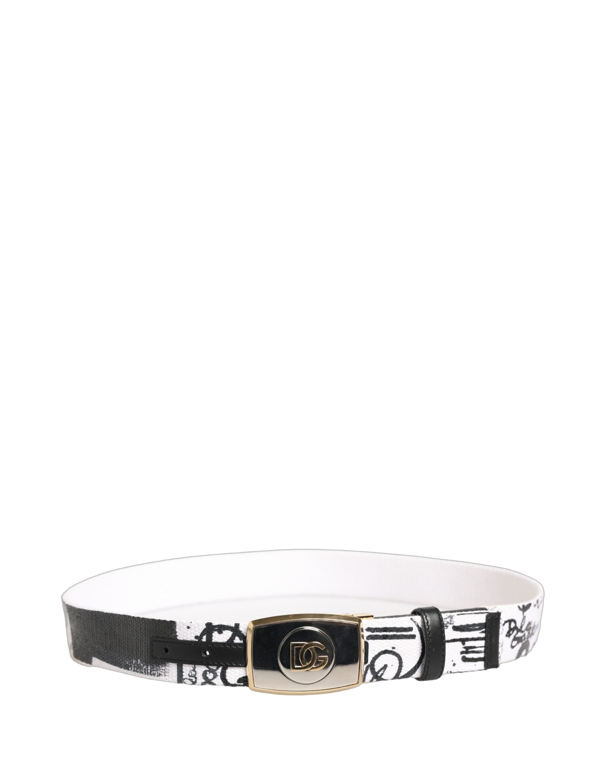 Dolce & Gabbana White Graffiti Print Gold Metal Buckle Belt - view 4