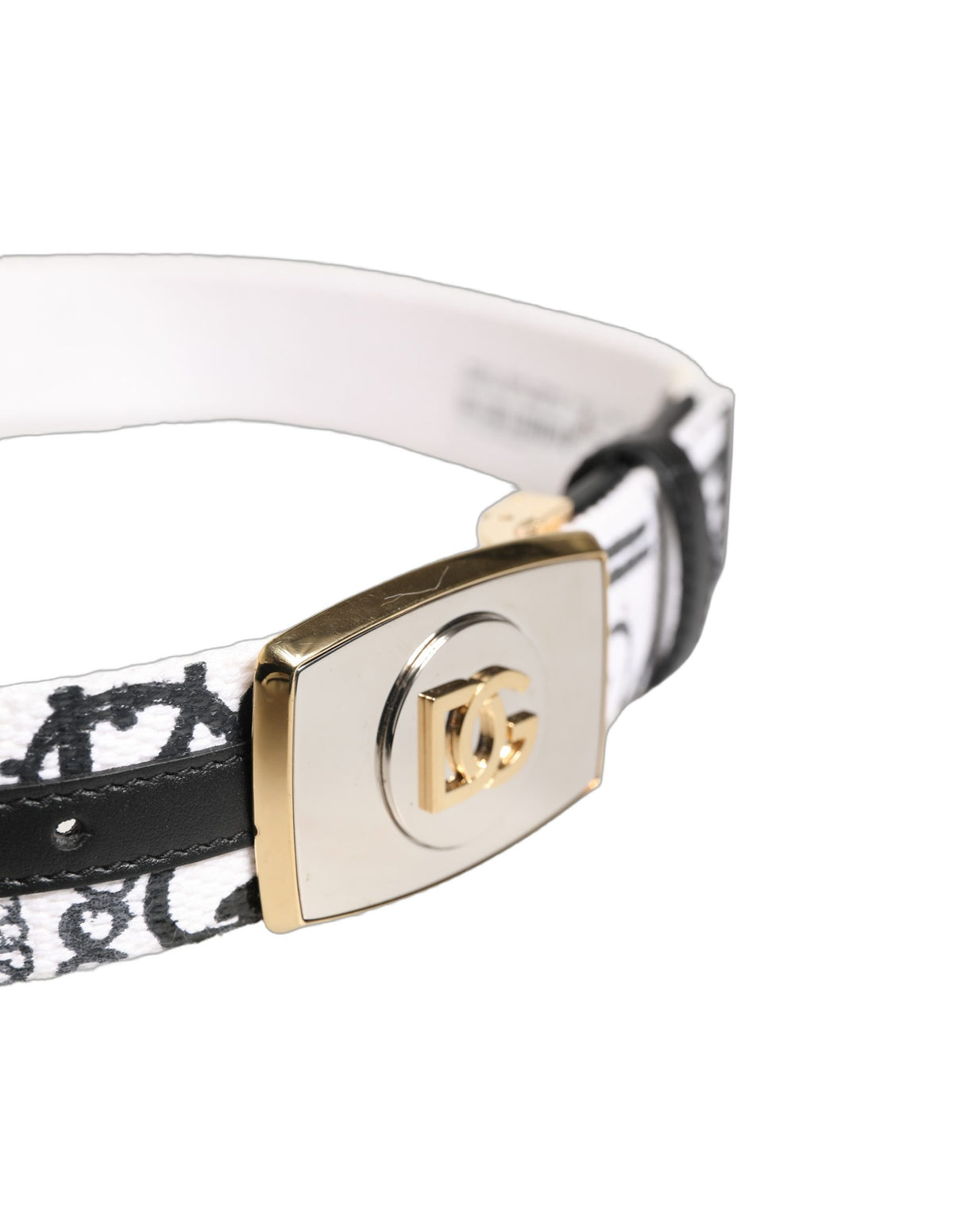 Dolce & Gabbana White Graffiti Print Gold Metal Buckle Belt - view 5