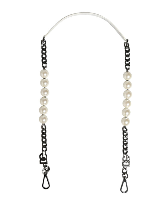 Dolce & Gabbana White Leather Silver Chain Bag Accessory Shoulder Strap