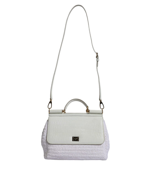 Dolce & Gabbana White Rafia Leather Top Handle Crossbody Bag - YSONA