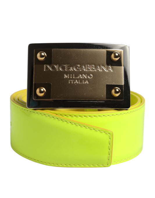Dolce & Gabbana Yellow Green Classic Metal Logo Buckle Belt - YSONA