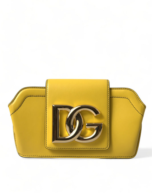 Dolce & Gabbana Yellow Smooth Leather DG Logo Clutch Crossbody Case Bag - YSONA