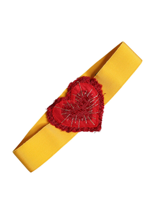 Dolce & Gabbana Yellow Stretch Wide Waist Heart Embellished Belt - YSONA