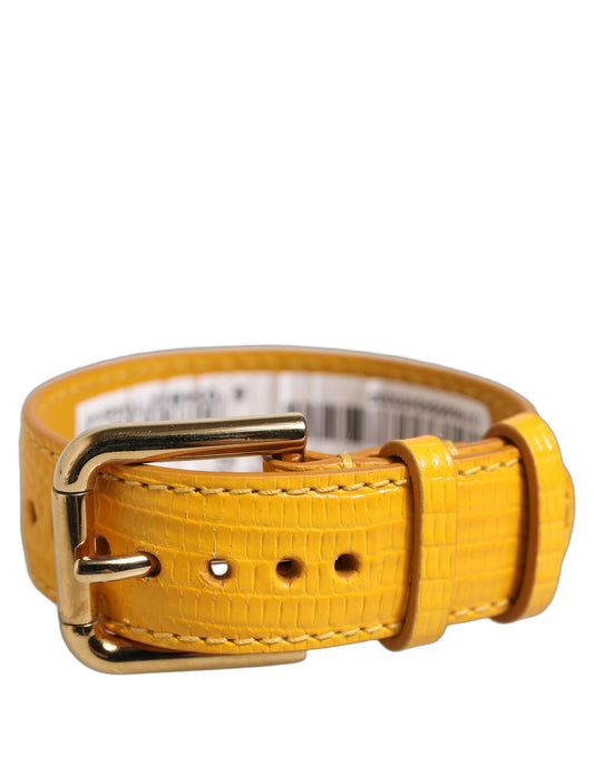 Dolce & Gabbana Yellow Textured Leather Gold Buckle Belt Strap Bracelet - YSONA