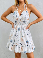 YSONA Floral Print Halter Neck Mini Dress — close-up view | Women's Dress | Shop YSONA