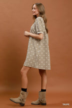YSONA Umgee Floral Textured Puff Sleeve Mini Dress — back view | Women's Dress | Shop YSONA